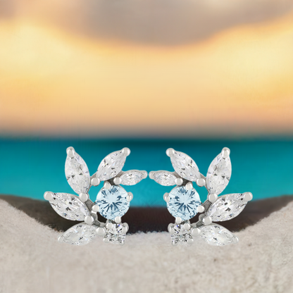 Aquamarine CZ Bridal Earrings in Sterling Silver