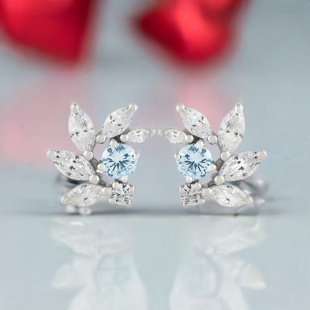 Aquamarine CZ Bridal Earrings in Sterling Silver