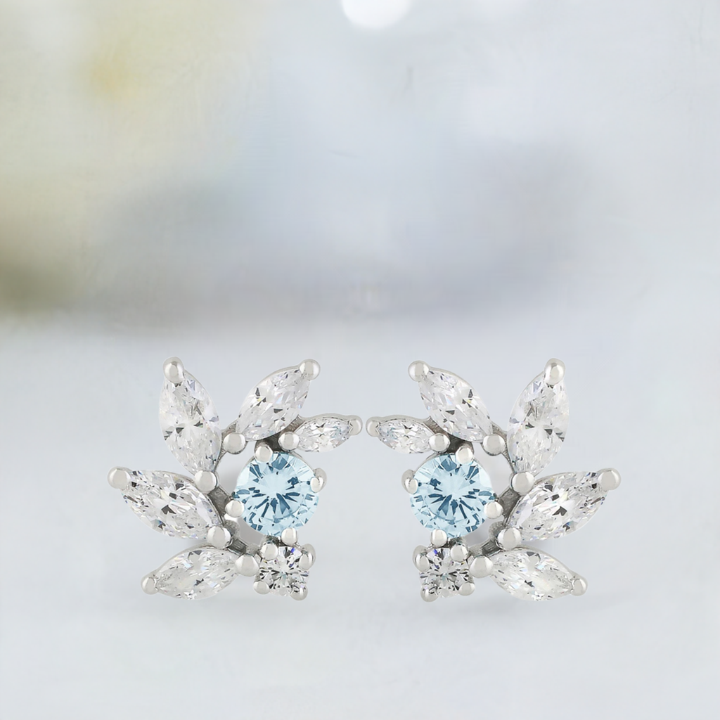 Aquamarine CZ Bridal Earrings in Sterling Silver