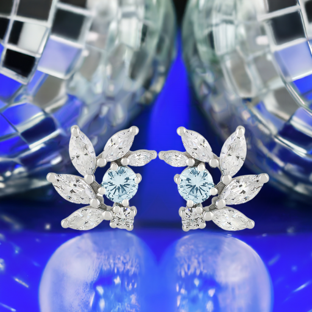 Aquamarine CZ Bridal Earrings in Sterling Silver