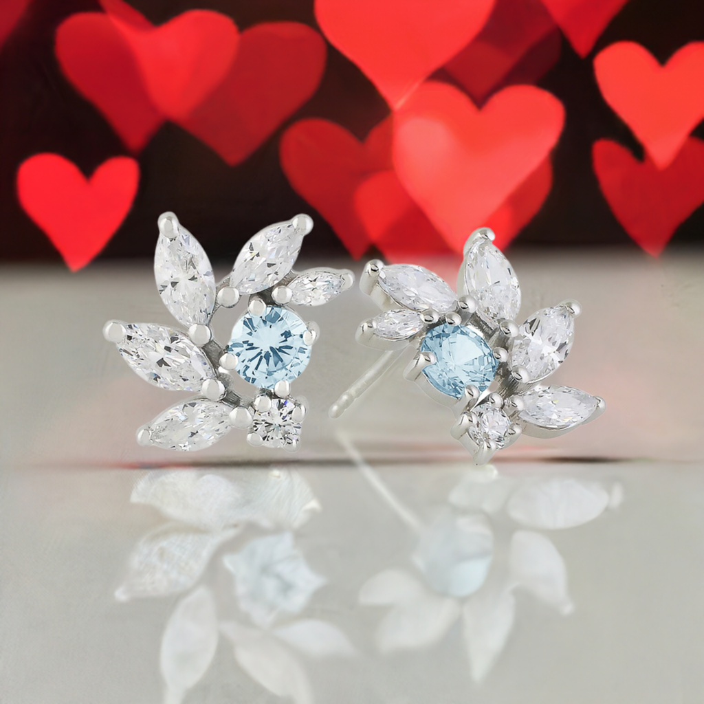 Aquamarine CZ Bridal Earrings in Sterling Silver