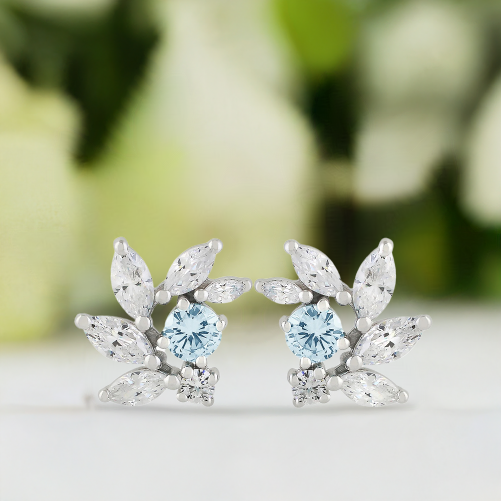 Aquamarine CZ Bridal Earrings in Sterling Silver