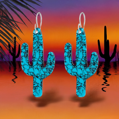 Turquoise Gibbsite Cactus Earrings