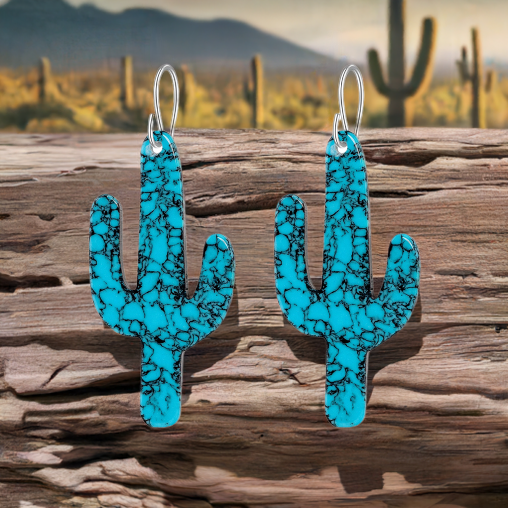 Turquoise Gibbsite Cactus Earrings