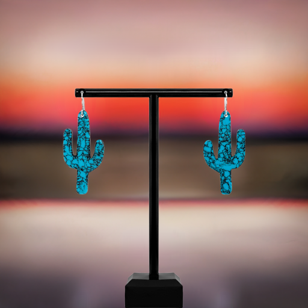 Turquoise Gibbsite Cactus Earrings