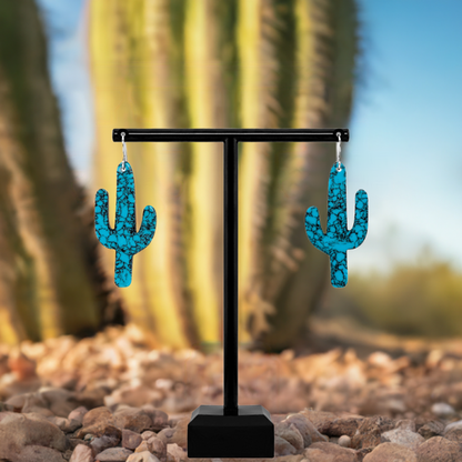 Turquoise Gibbsite Cactus Earrings