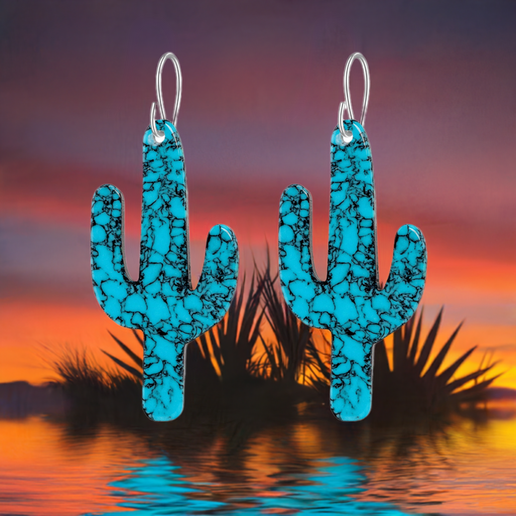 Turquoise Gibbsite Cactus Earrings