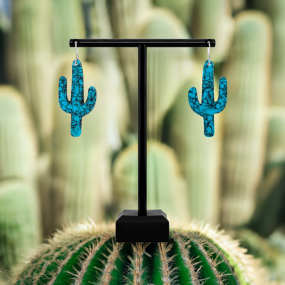 Turquoise Gibbsite Cactus Earrings