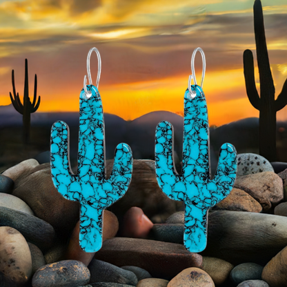 Turquoise Gibbsite Cactus Earrings