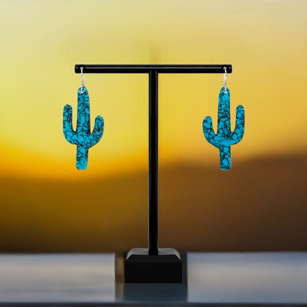 Turquoise Gibbsite Cactus Earrings