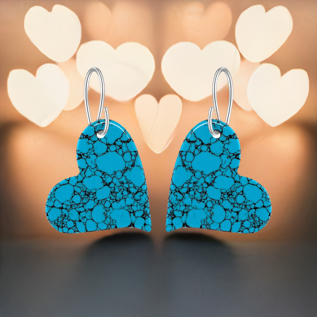 Blue Turquoise Gibbsite Heart Drop Earrings