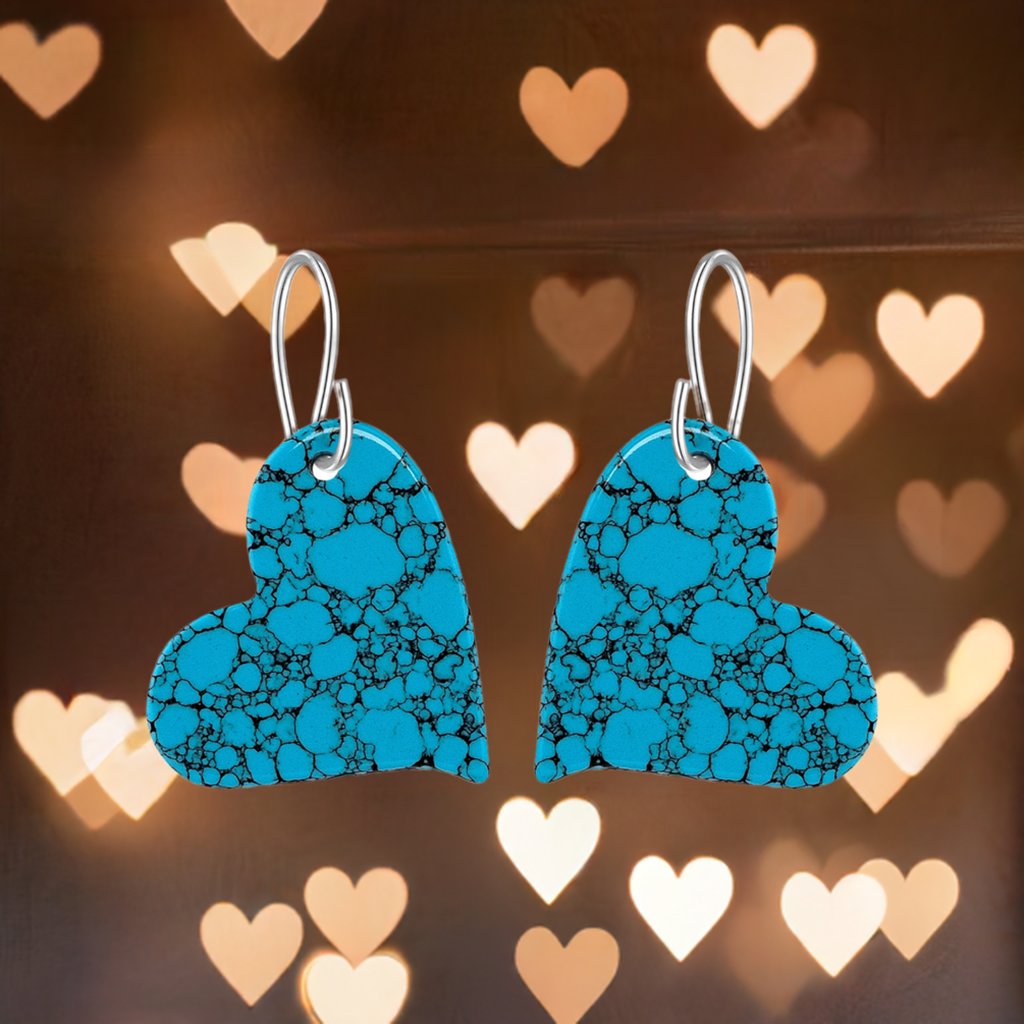 Blue Turquoise Gibbsite Heart Drop Earrings