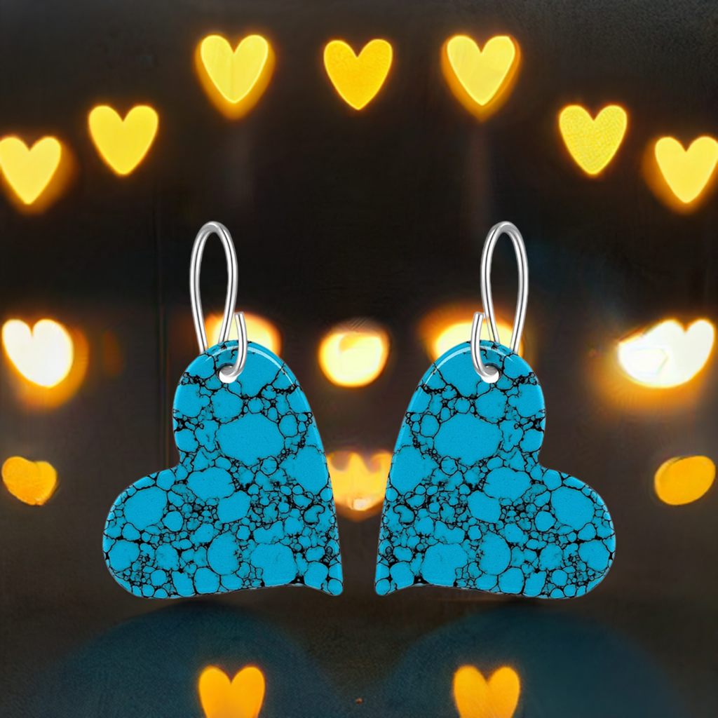 Blue Turquoise Gibbsite Heart Drop Earrings