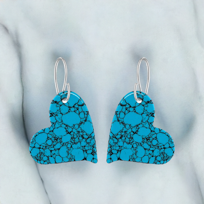 Blue Turquoise Gibbsite Heart Drop Earrings