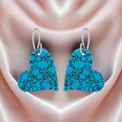 Blue Turquoise Gibbsite Heart Drop Earrings