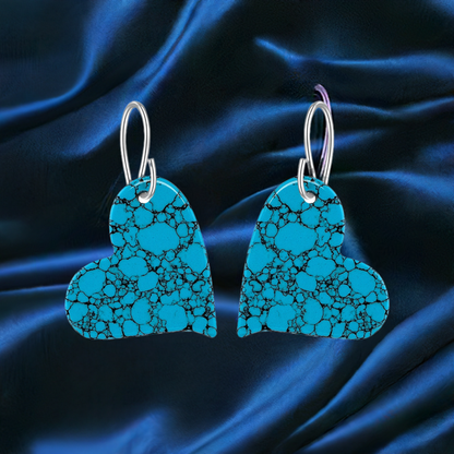 Blue Turquoise Gibbsite Heart Drop Earrings