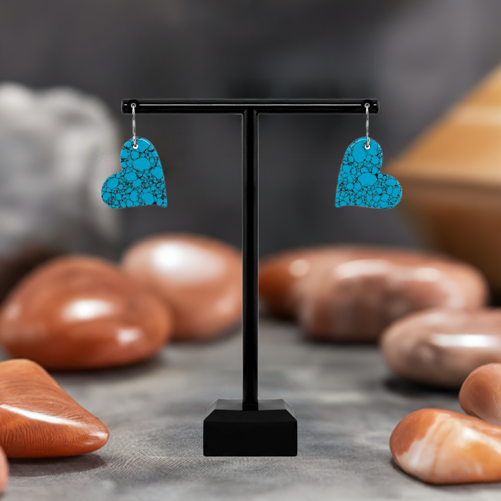 Blue Turquoise Gibbsite Heart Drop Earrings