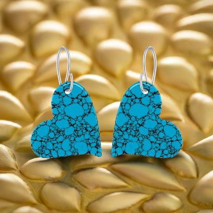 Blue Turquoise Gibbsite Heart Drop Earrings