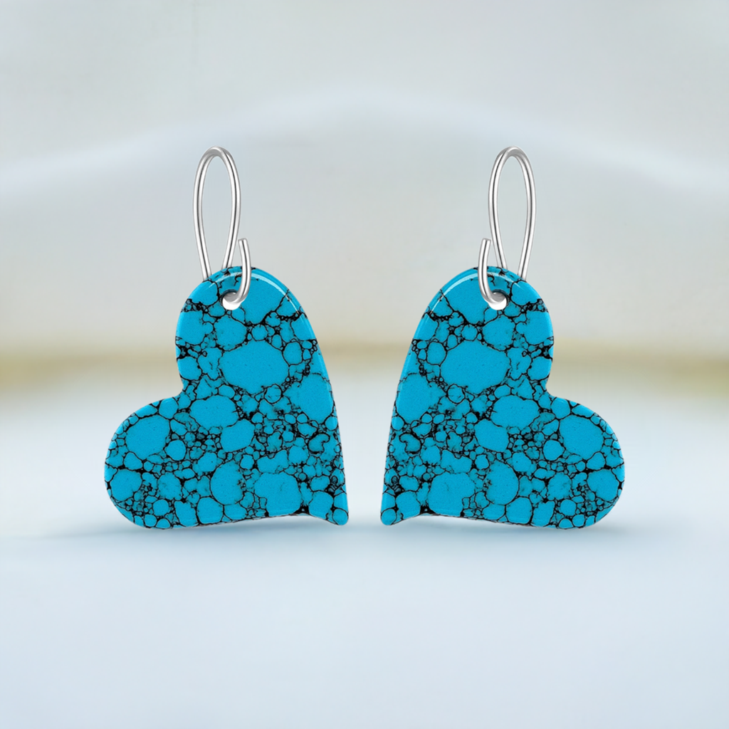 Blue Turquoise Gibbsite Heart Drop Earrings