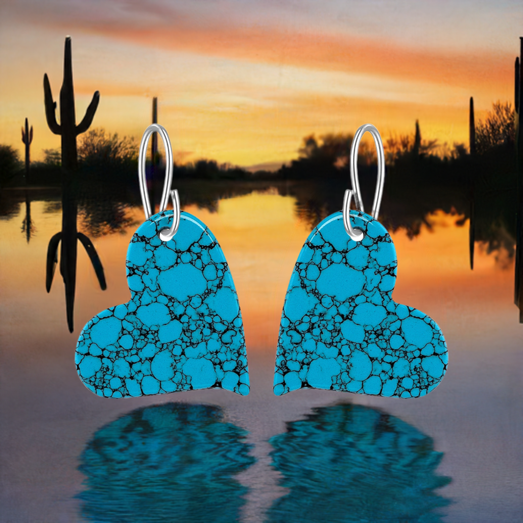 Blue Turquoise Gibbsite Heart Drop Earrings