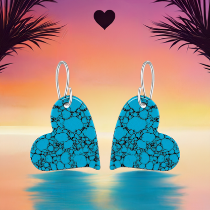 Blue Turquoise Gibbsite Heart Drop Earrings