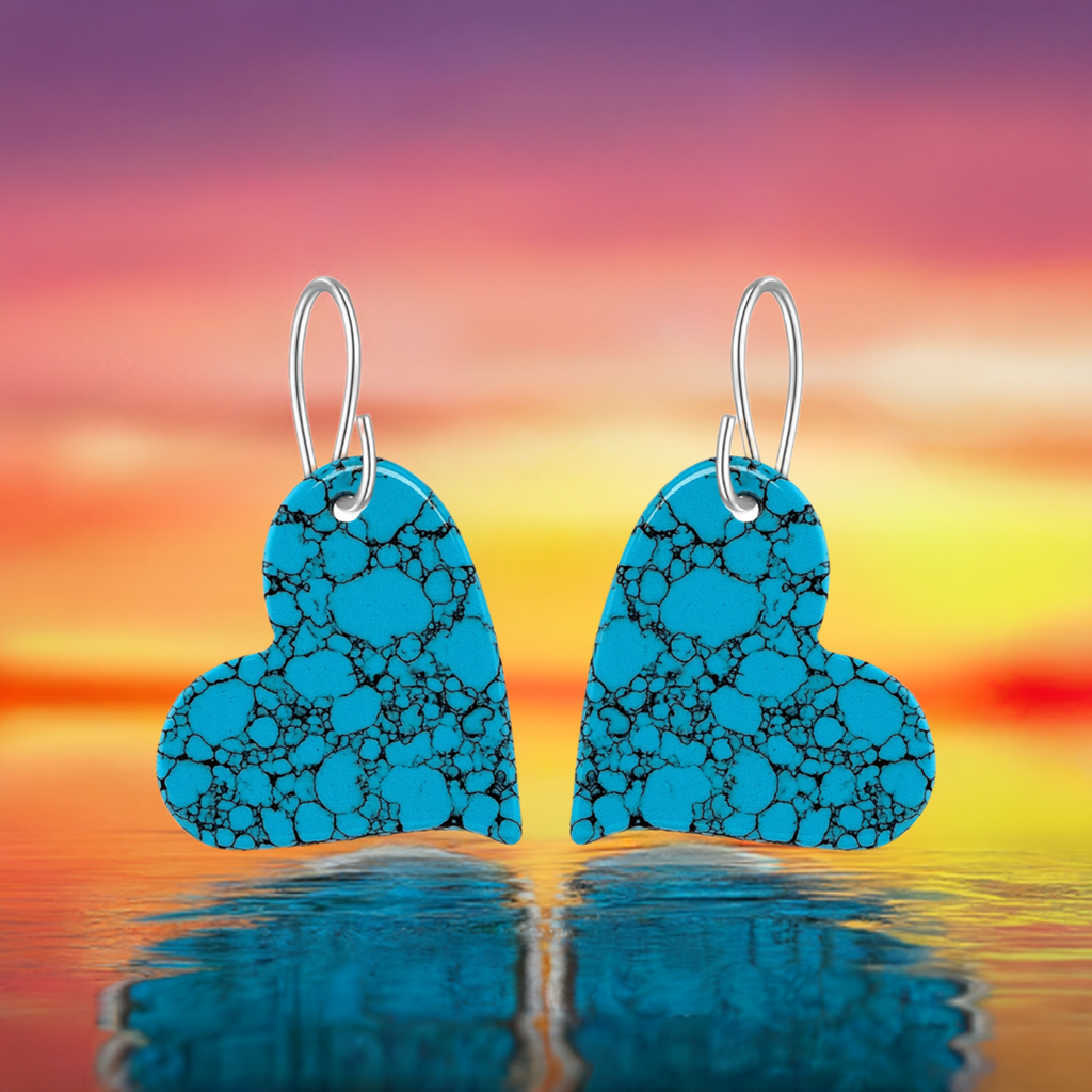 Blue Turquoise Gibbsite Heart Drop Earrings