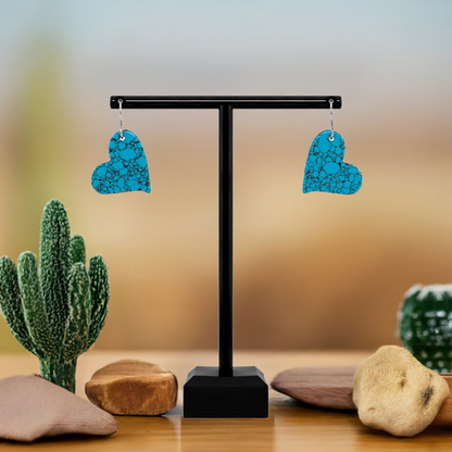 Blue Turquoise Gibbsite Heart Drop Earrings