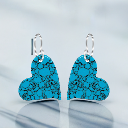 Blue Turquoise Gibbsite Heart Drop Earrings