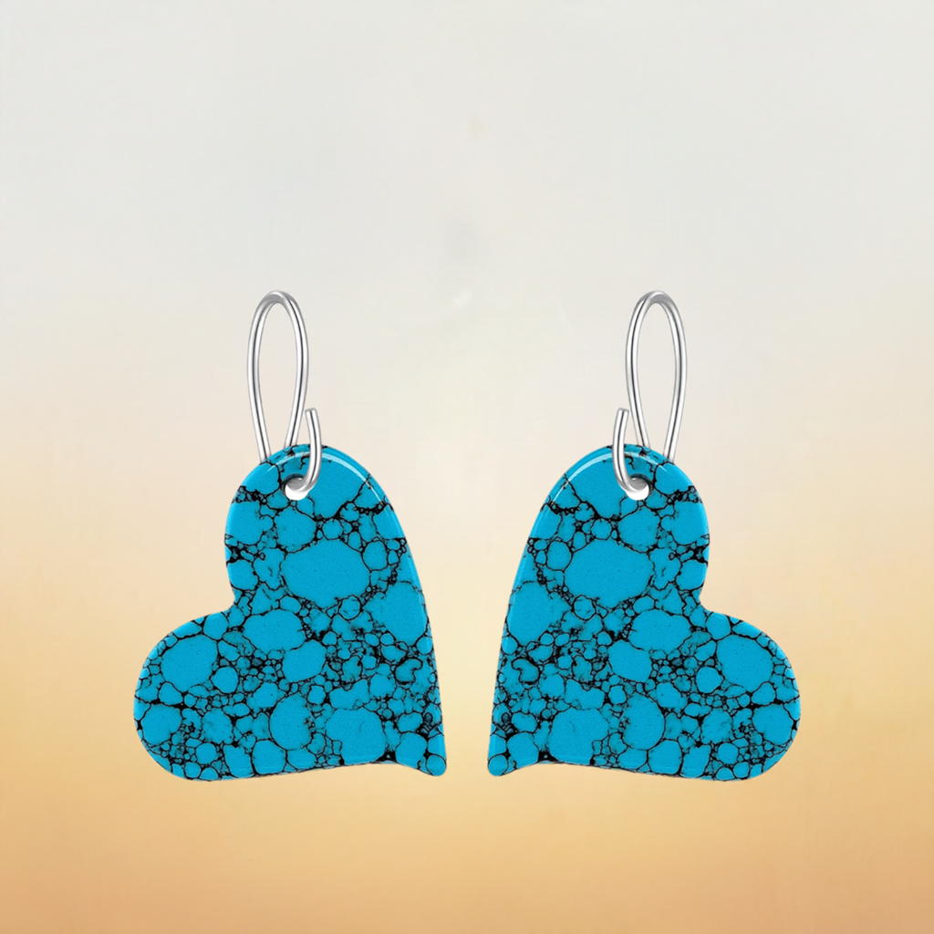 Blue Turquoise Gibbsite Heart Drop Earrings