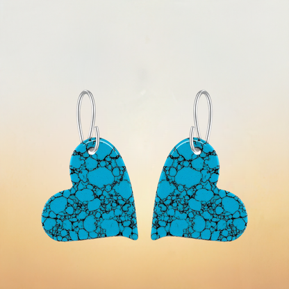 Blue Turquoise Gibbsite Heart Drop Earrings