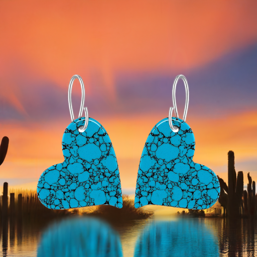 Blue Turquoise Gibbsite Heart Drop Earrings