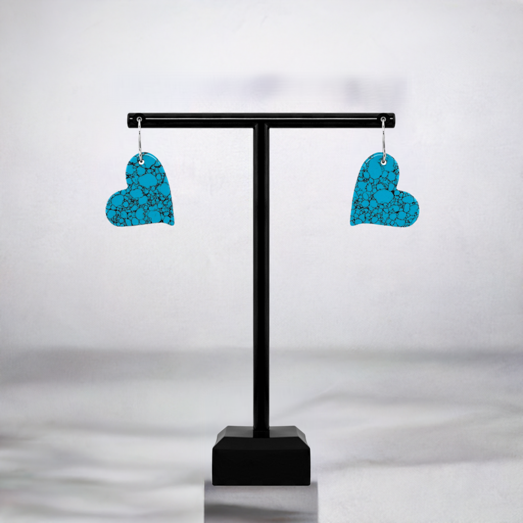 Blue Turquoise Gibbsite Heart Drop Earrings