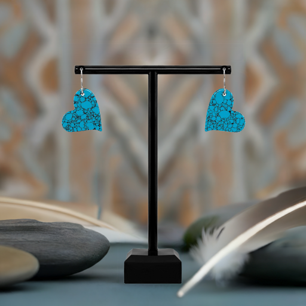 Blue Turquoise Gibbsite Heart Drop Earrings