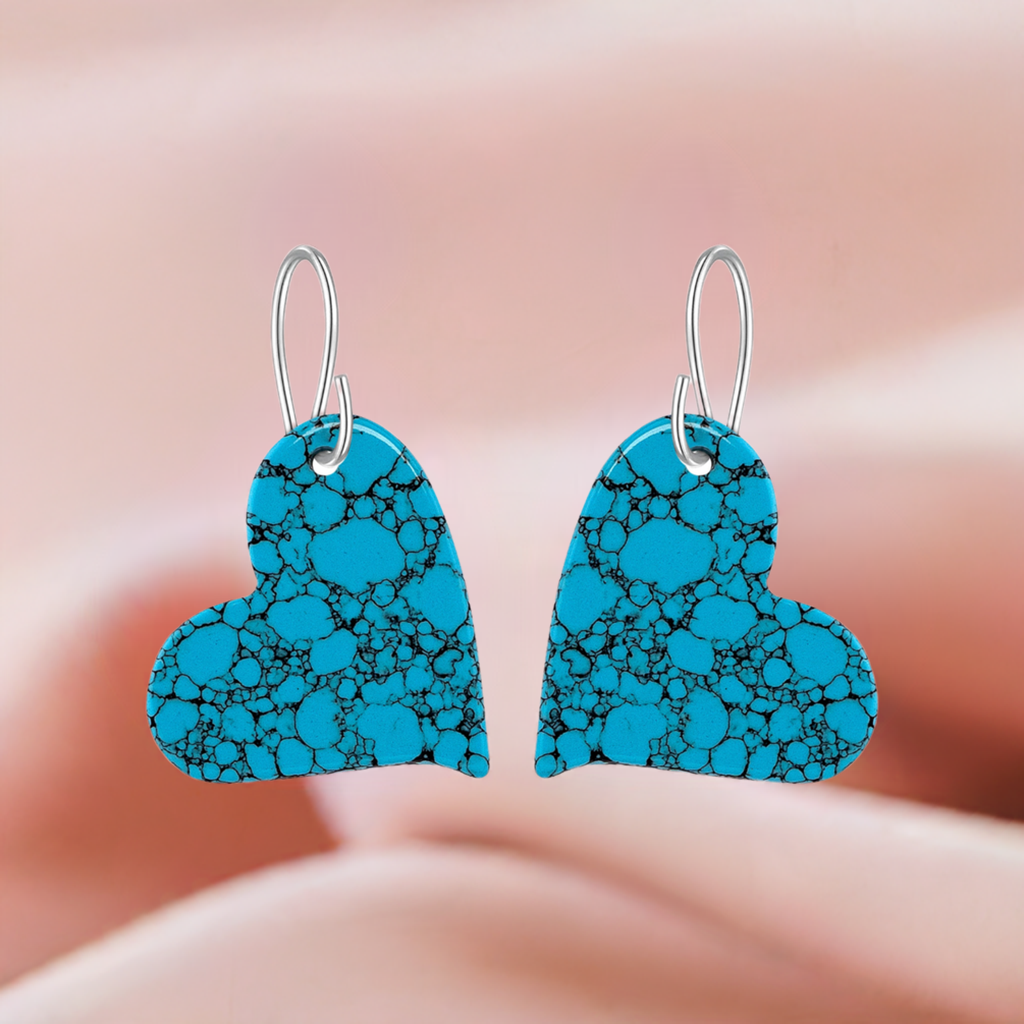 Blue Turquoise Gibbsite Heart Drop Earrings