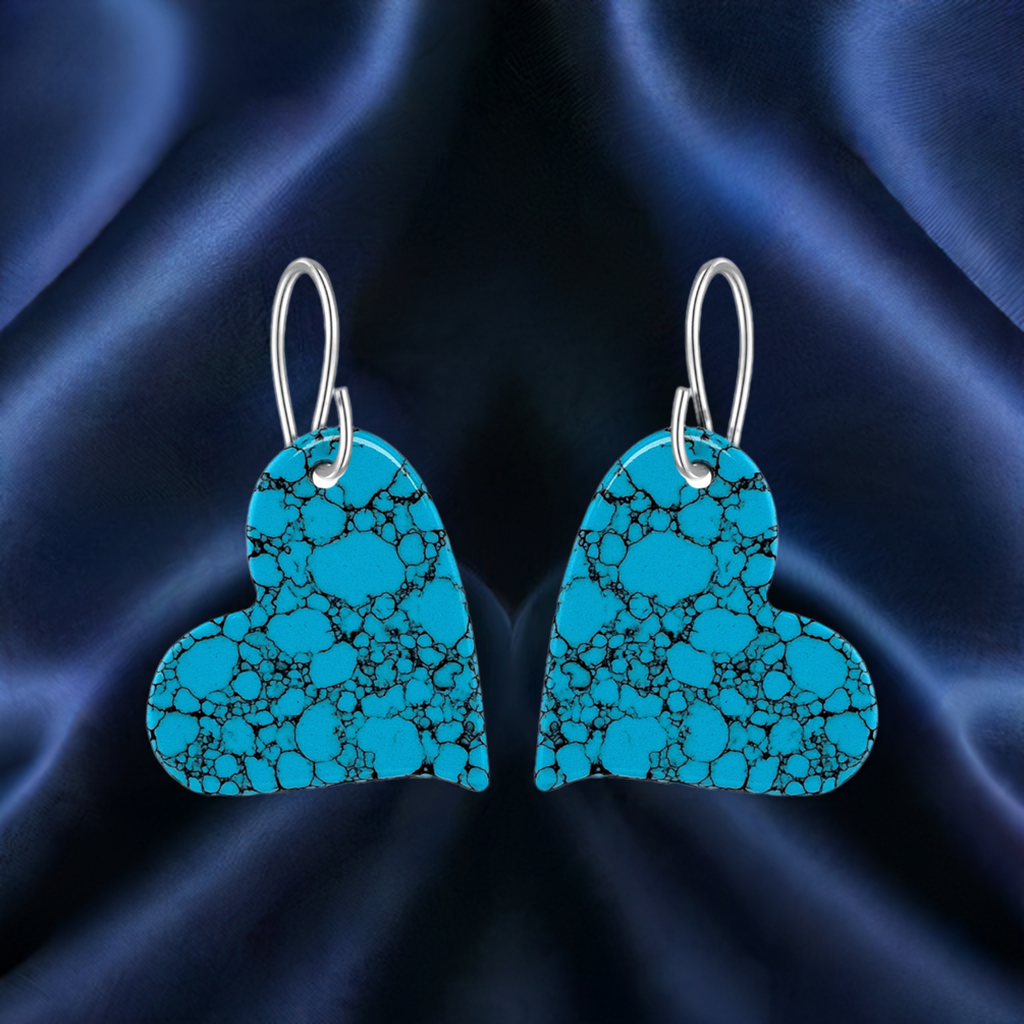 Blue Turquoise Gibbsite Heart Drop Earrings