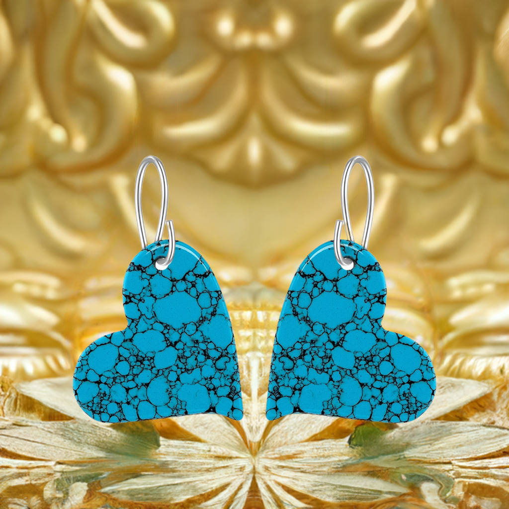 Blue Turquoise Gibbsite Heart Drop Earrings