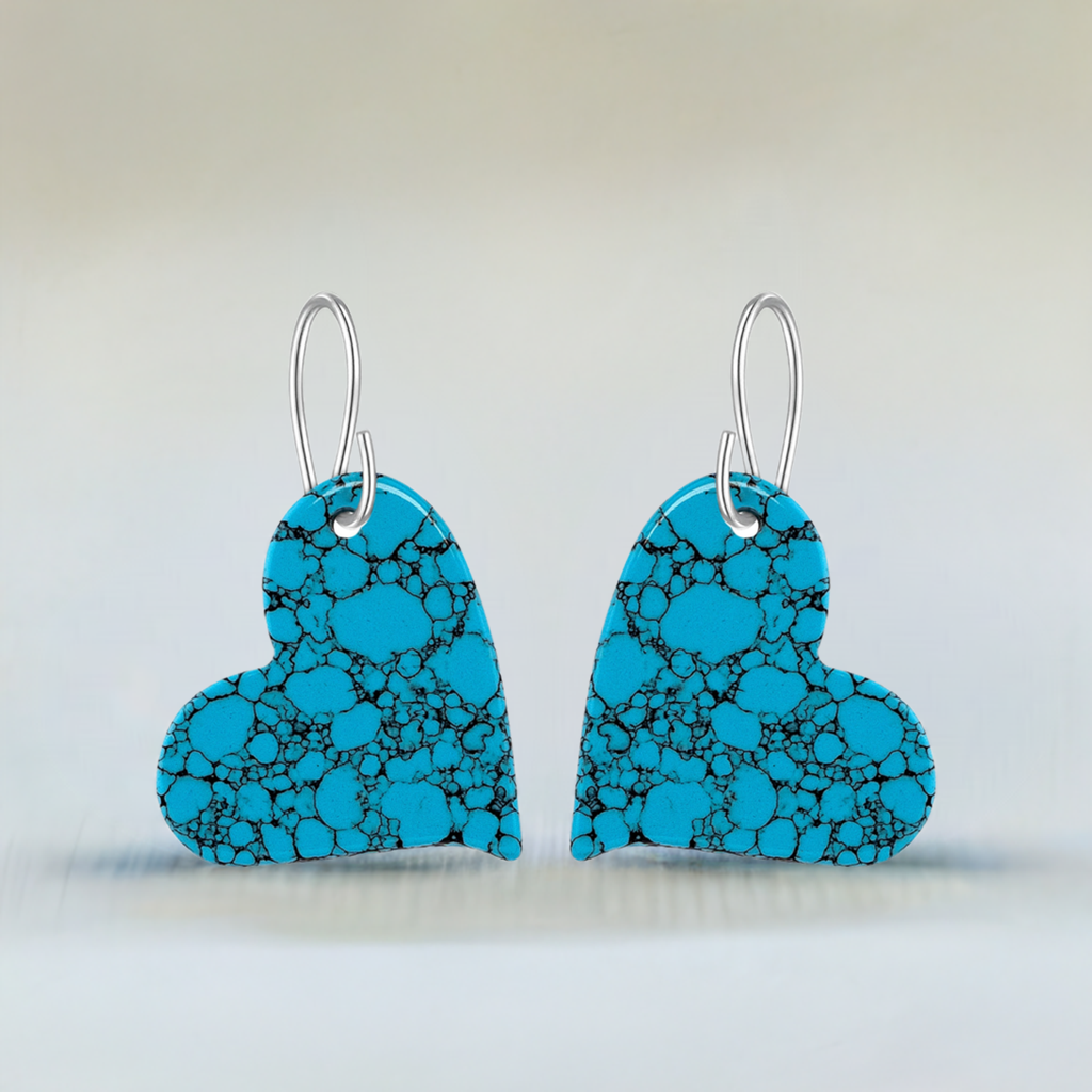 Blue Turquoise Gibbsite Heart Drop Earrings