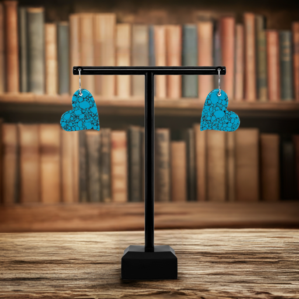 Blue Turquoise Gibbsite Heart Drop Earrings