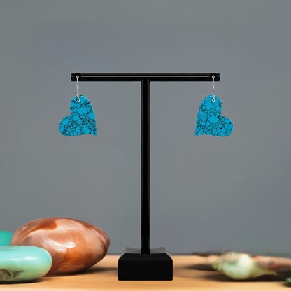 Blue Turquoise Gibbsite Heart Drop Earrings