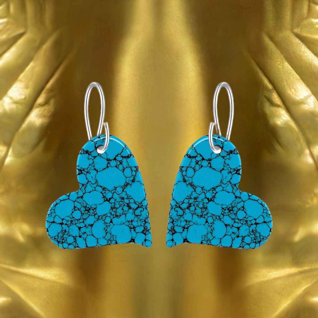 Blue Turquoise Gibbsite Heart Drop Earrings