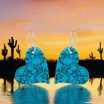 Blue Turquoise Gibbsite Heart Drop Earrings