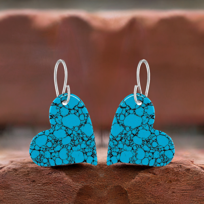 Blue Turquoise Gibbsite Heart Drop Earrings