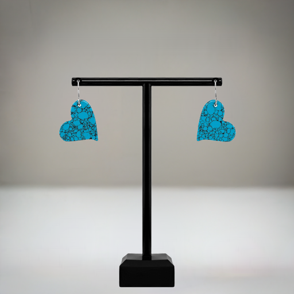 Blue Turquoise Gibbsite Heart Drop Earrings