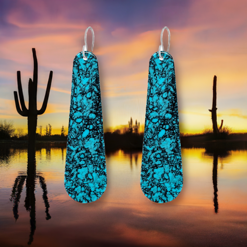 Turquoise Gibbsite Long Tear Drop Earrings