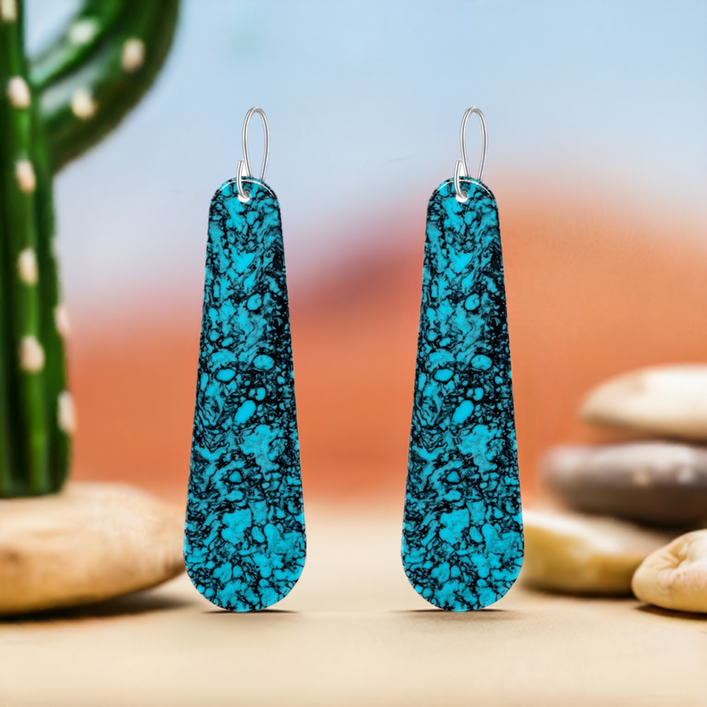 Turquoise Gibbsite Long Tear Drop Earrings