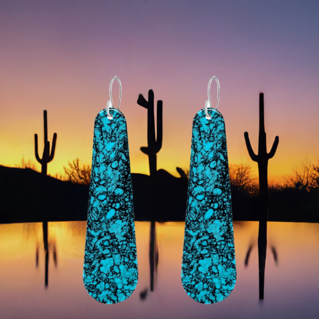 Turquoise Gibbsite Long Tear Drop Earrings