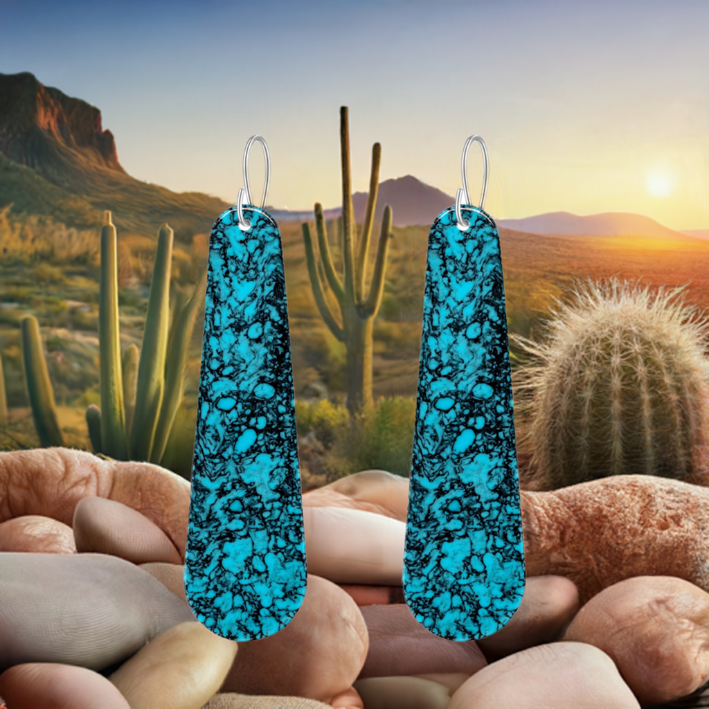 Turquoise Gibbsite Long Tear Drop Earrings