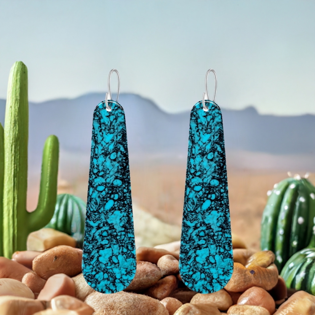 Turquoise Gibbsite Long Tear Drop Earrings