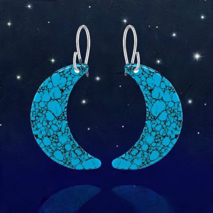 Blue Turquoise Gibbsite Moon Earrings