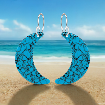 Blue Turquoise Gibbsite Moon Earrings